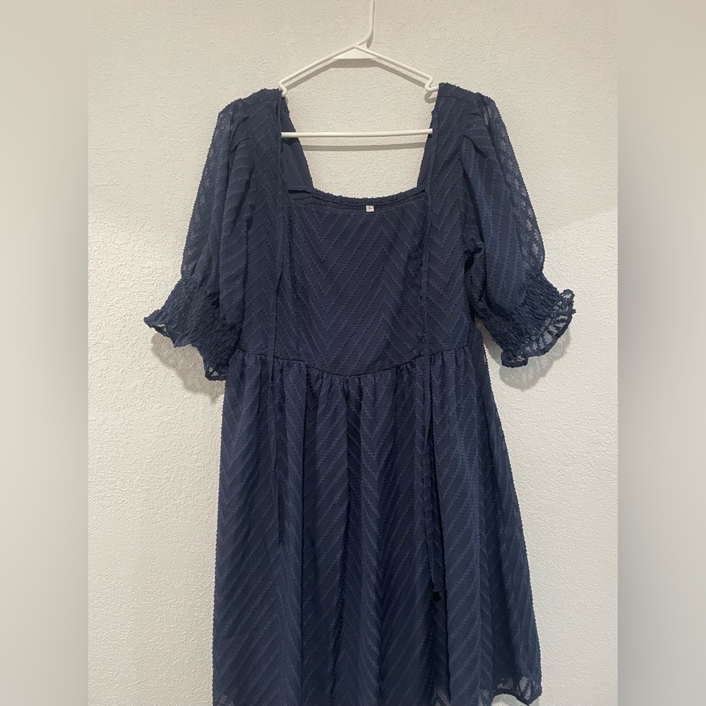 Navy Blue Puff Sleeve Dress Size Large